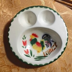 Vintage Double Egg Cup Bowl / Dish Rooster Ceramic CARDINAL China